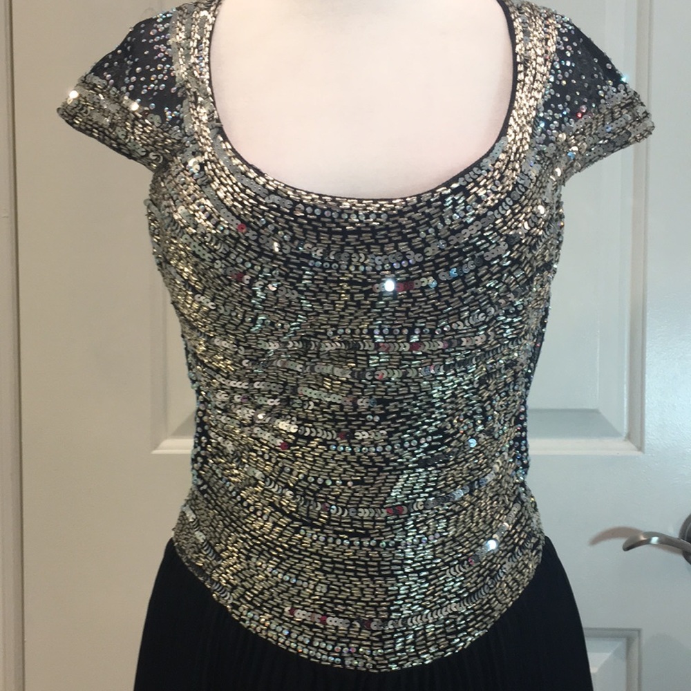 Jovani Silver Embellished And Black Pleated Dress - Picture 2 of 14